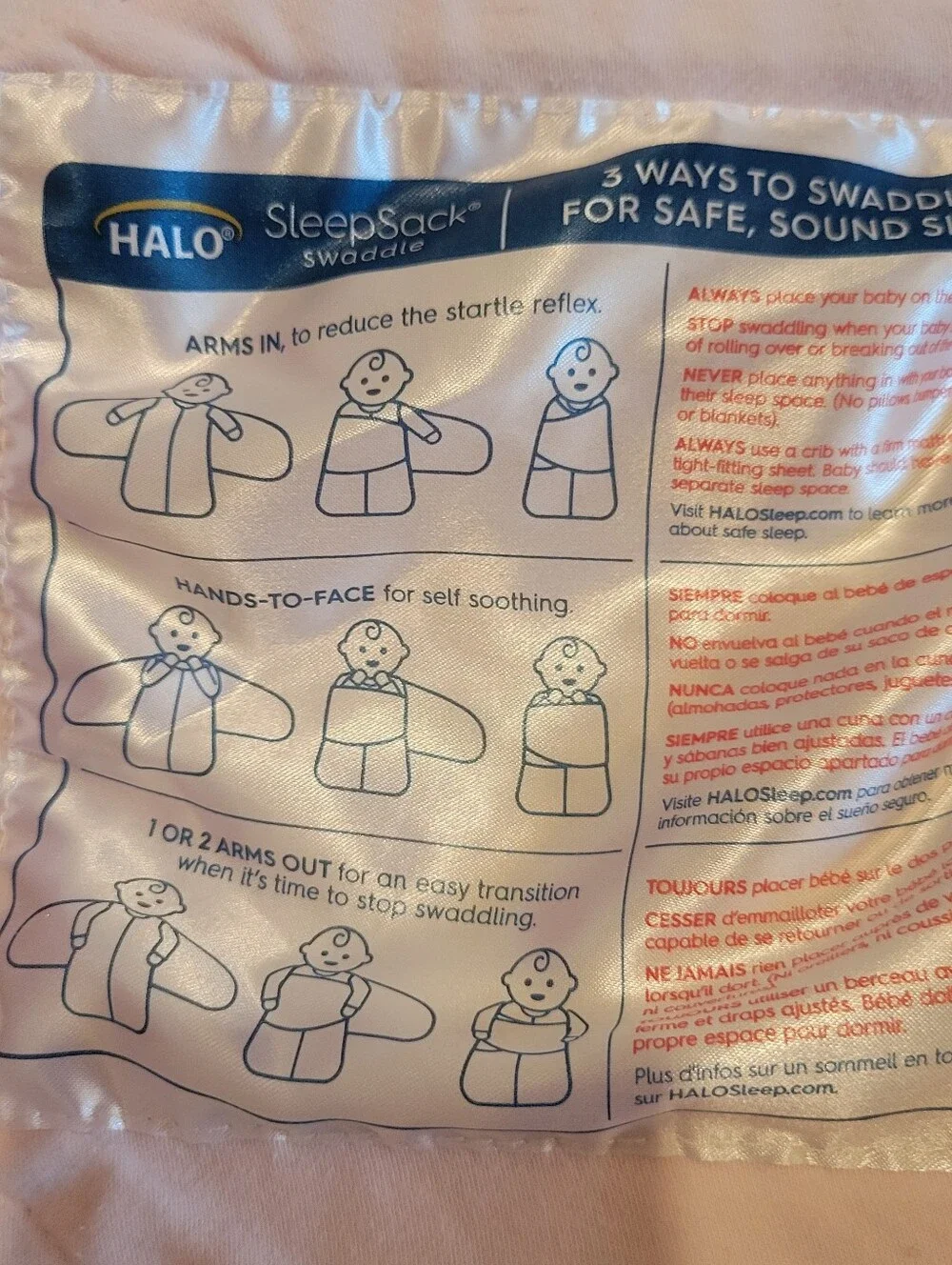Halo Sleep Sack Swaddle Pink 100% Cotton Size Newborn 0-3 Months